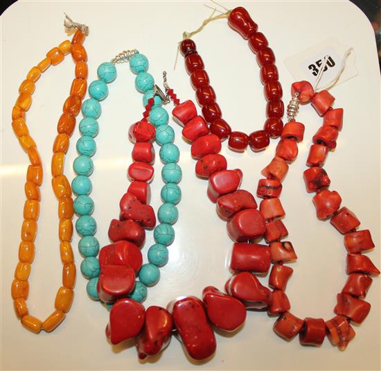 Coral, amber & turquoise necklaces